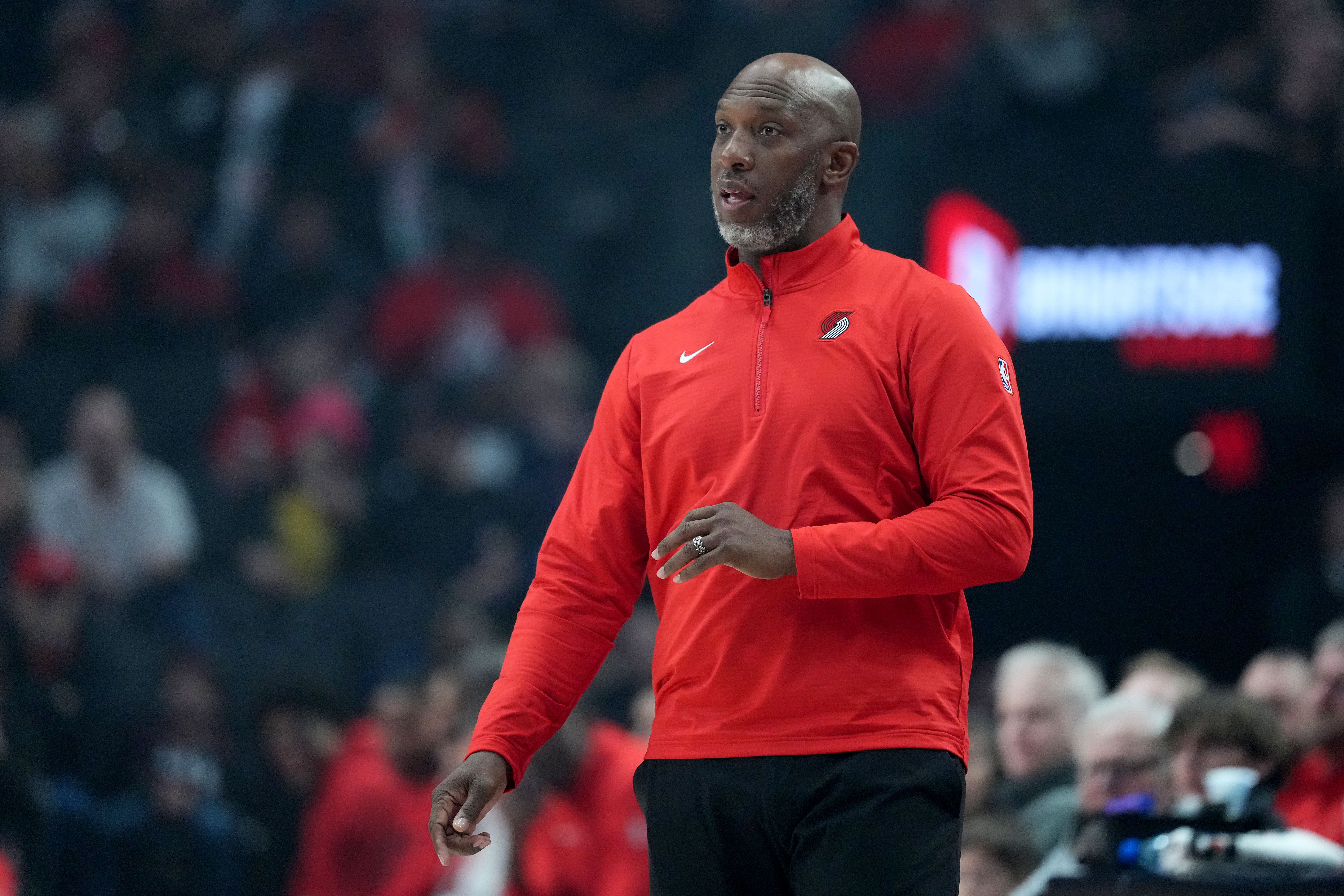 Portland Trail Blazers coach Chauncey Billups watches from the sideline during the first half against the San Antonio Spurs at Moda Center. Photo: Imagn